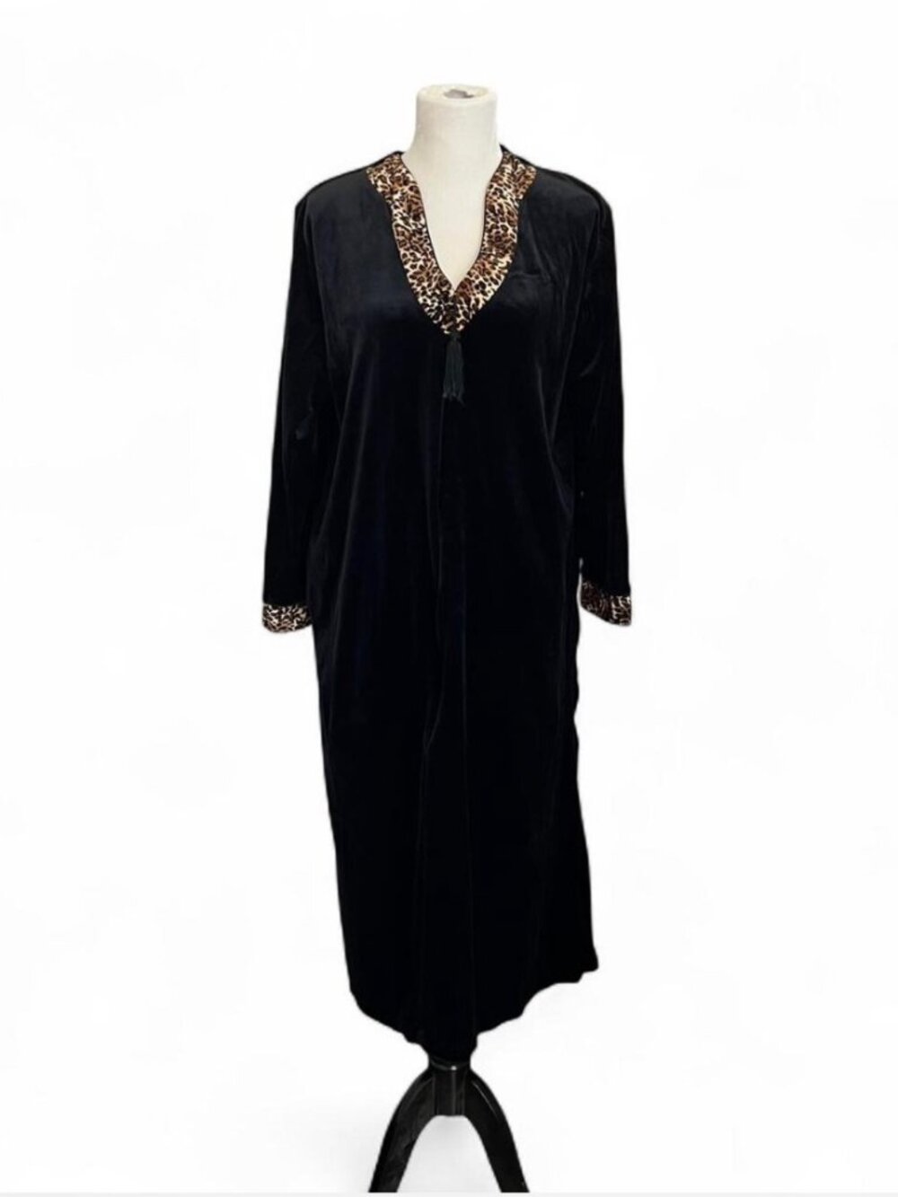 Vintage Velvet Maxi Night Gown - Leopard Black - Size M/L
